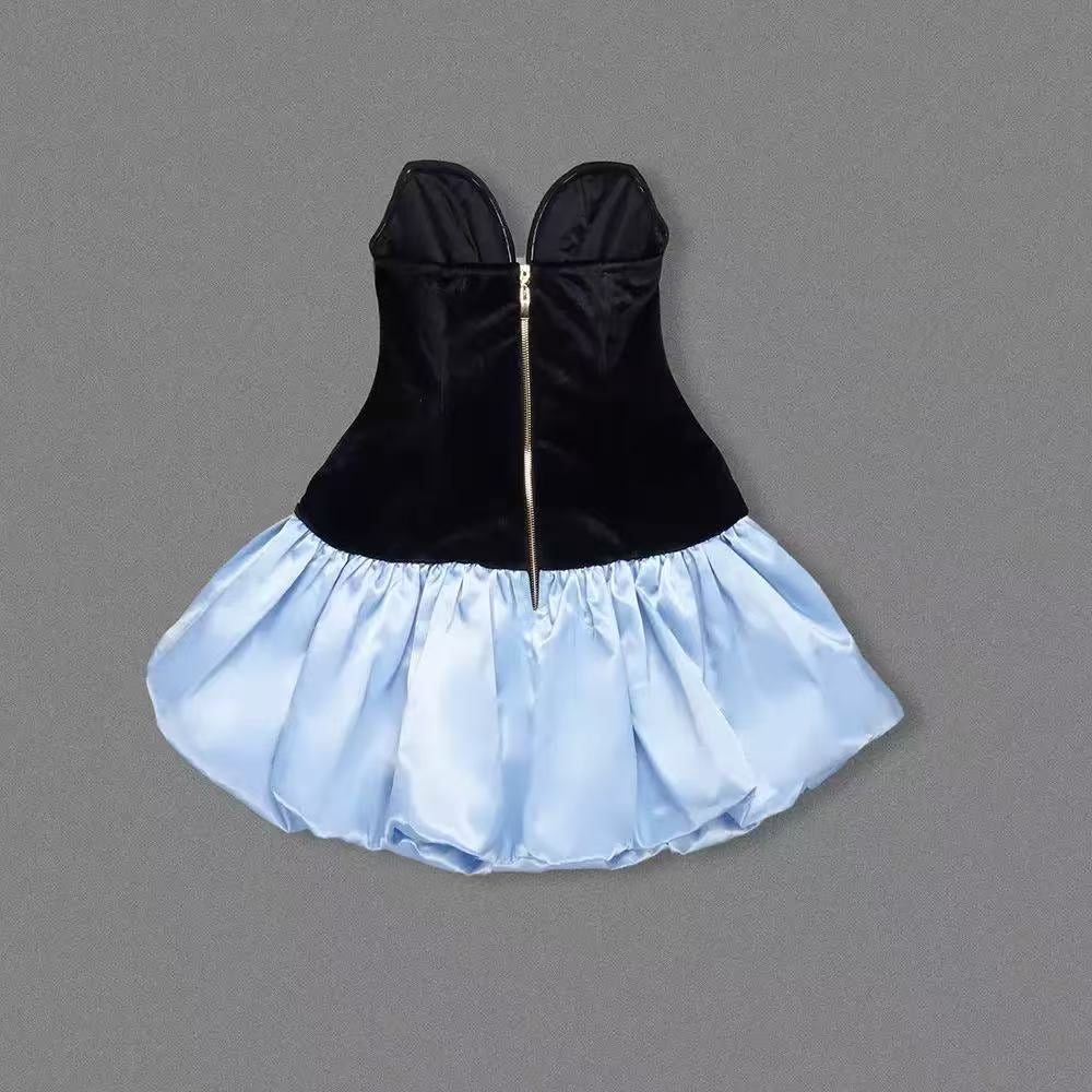 Flowering Girl Women Stanski Strapless Velvet Bow Puffy Satin Mini Dress