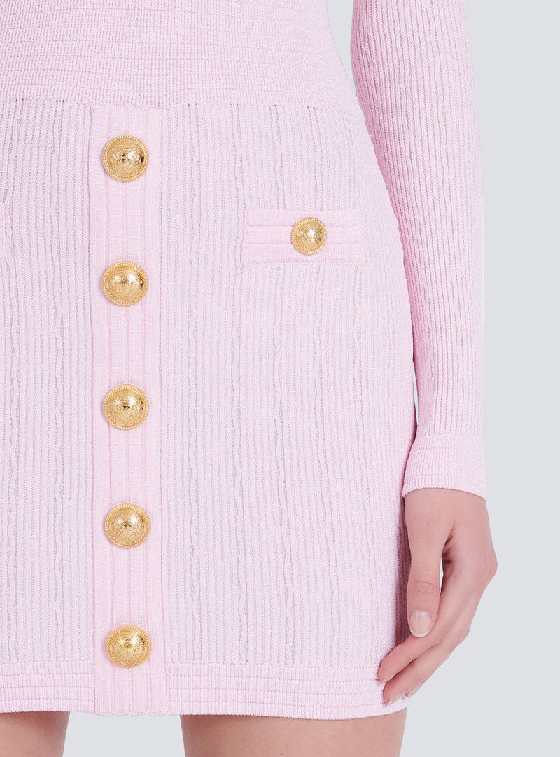 vicky v-neck button-detail ribbed mini dress in pink