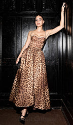 Flowering Girl Women Animal Print Crystal Bustier A Line Midi Dress