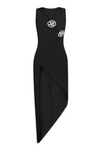 Flowering Girl Women Crystal Rose Detailed High-Slit Black Dress