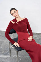 Flowering Girl Women Eleanor Sheath Asymmetric Neck Taffeta Midi Dress in red