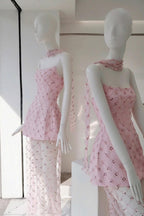 Flowering Girl Women Strapless Sequins Pearl Mini Dress In Pink