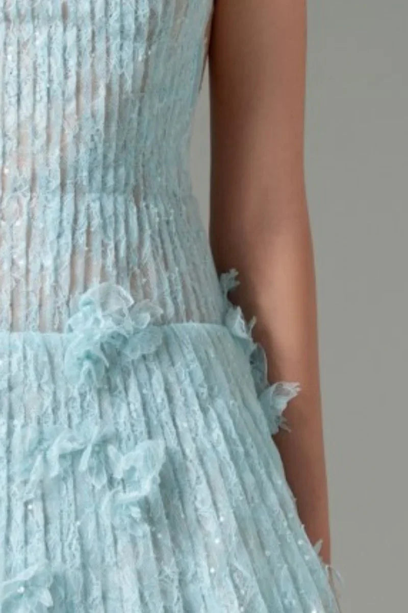 Flowering Girl Women Sleeveless Lace Fabric Mini Dress In Aqua