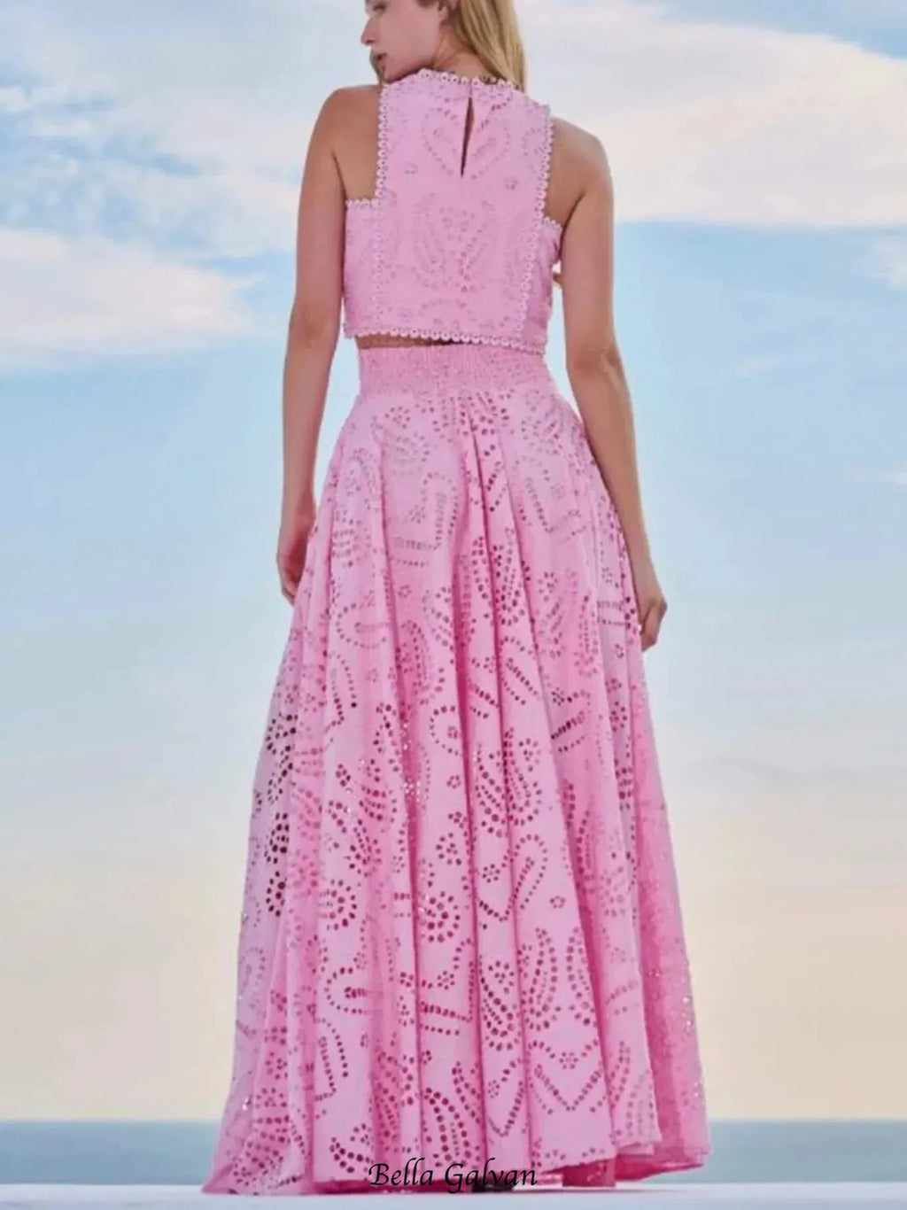 Eyelet Lace Top and Maxi Skirt Set