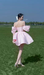 Flowering Girl Women Satin Puff Mini Dress In Pink