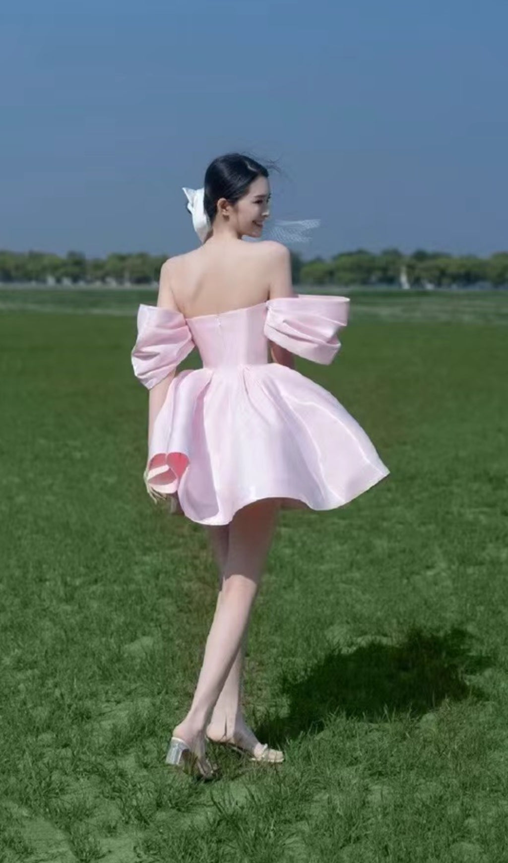 Flowering Girl Women Satin Puff Mini Dress In Pink