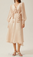 Flowering Girl Women floral embellished midi dress in Neutrals