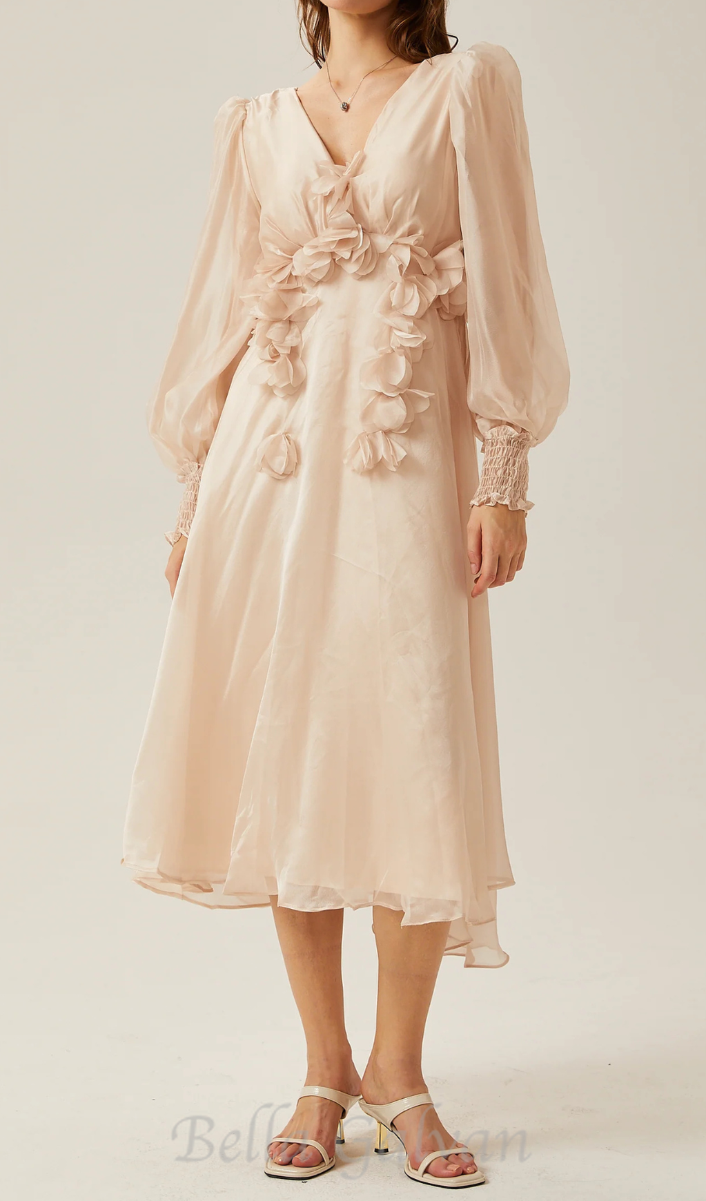 Flowering Girl Women floral embellished midi dress in Neutrals