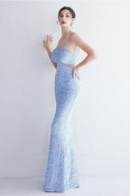 Flowering Girl Women MARIAN BLUE CUTOUT SEQUINS HALTER MAXI DRESS