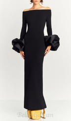 Flowering Girl Women Olindan Off Shoulder Maxi Dress in Black