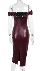 Flowering Girl Women Off Shoulder Ruched Leather Dress