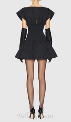 Flowering Girl Women Michael Ruched Patchwork Mini Dress in Black