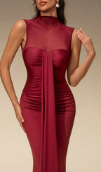 Eusebia Sleeveless Mesh Draped Maxi Dress