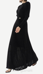 Flowering Girl Women black straight boat neck knitted fabric maxi dress