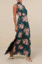 Flowering Girl Women Emerald Floral Mock Neck Maxi Dress