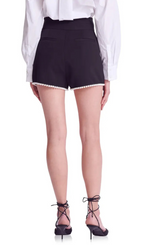 Flowering Girl Women Imitation Pearl Trim High Waist Shorts In Black