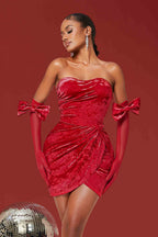 Flowering Girl Women Velvet strapless mini dress
