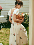 Flowering Girl Women rosalind Retro Embroidered Puff Sleeve Dress