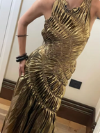 jennifer Hot stamping pleated sleeveless maxi dress