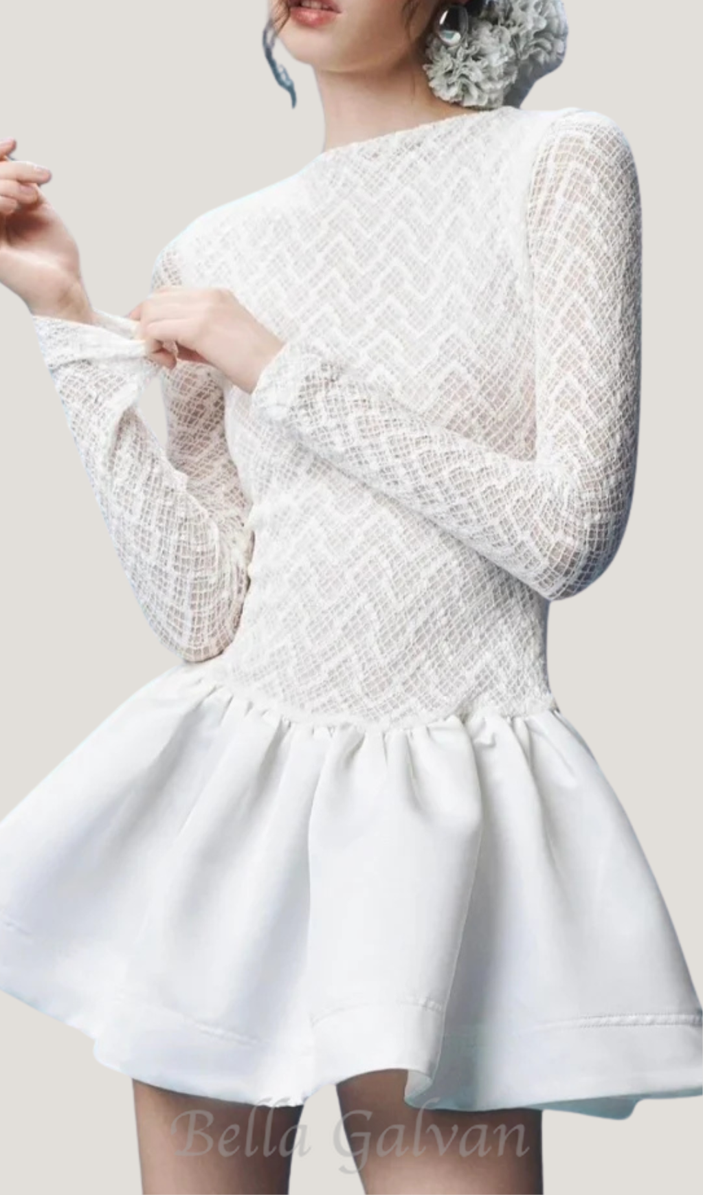 Flowering Girl Women Lace Patchwork Puff Mini Dress in white