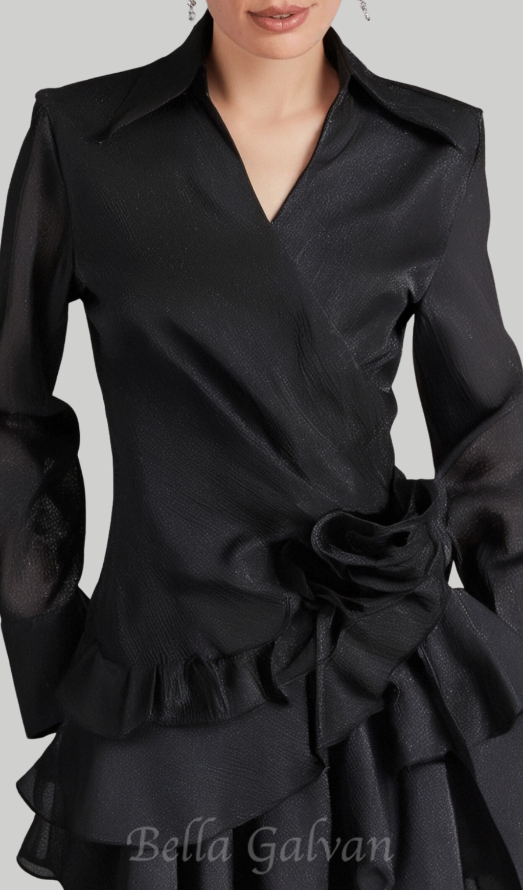 Flowering Girl Women flower ruffle ribbon mini dress in black