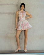 murray floral print halter backless mini dress - pink