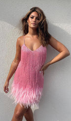 Pink Tassel Feather Mini Dress
