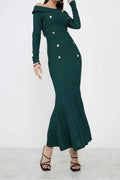 Flowering Girl Women Mermaid Long Sleeve Maxi Dress In Green
