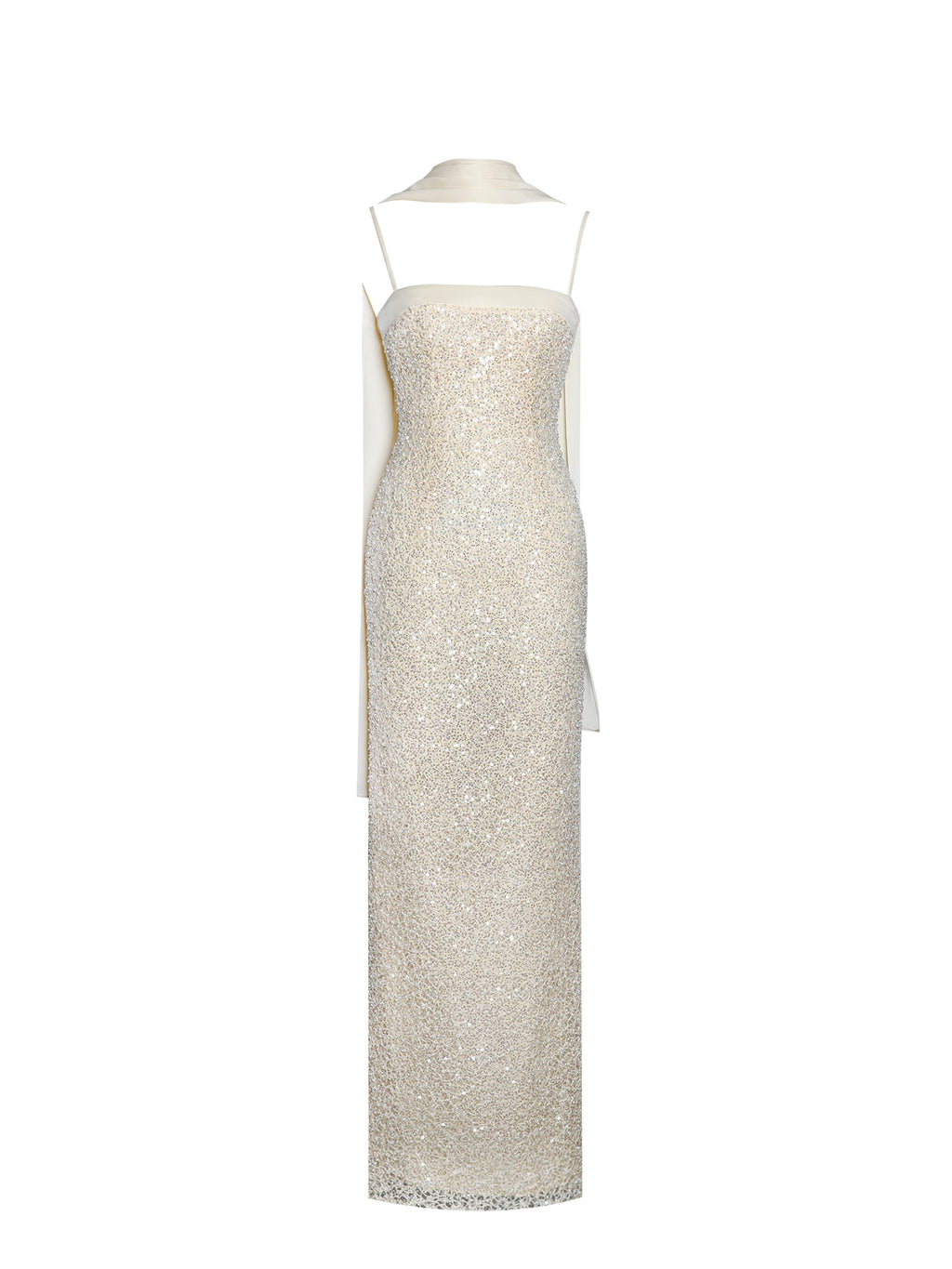 Raizel Gold Beaded Sequin Bodycon Gown With Scarf