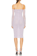 Flowering Girl Women Khloe Lilac Midi Ruched Dress With Flower Detail