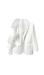 Flowering Girl Women Polly Ruffle Detail Long Sleeve Blazer In White
