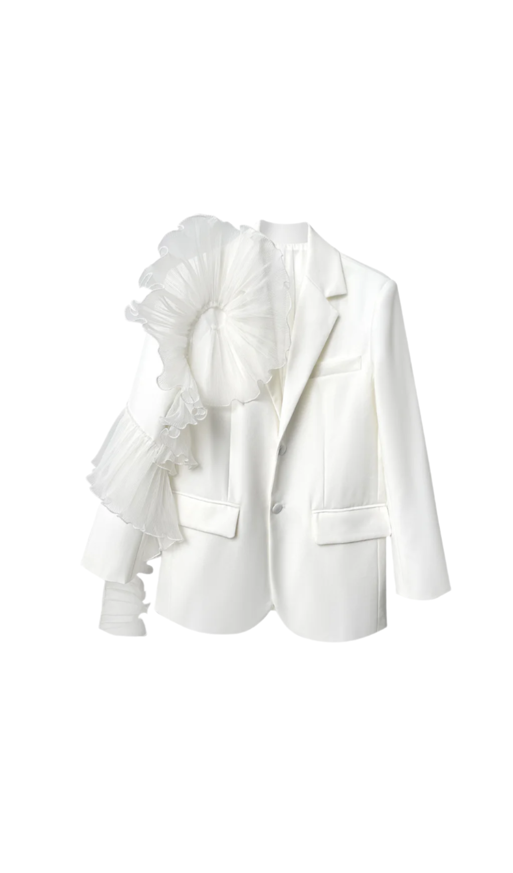 Flowering Girl Women Polly Ruffle Detail Long Sleeve Blazer In White