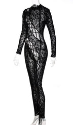 Flowering Girl Women Lace Up Leopard Printed Mesh Jumpsuit