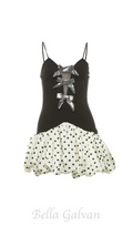 Flowering Girl Women bow polka dot patchwork mini dress in black