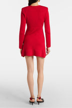 Flowering Girl Women Betty Patch-Pocket Round-Neck Knitted Mini Dress In Red