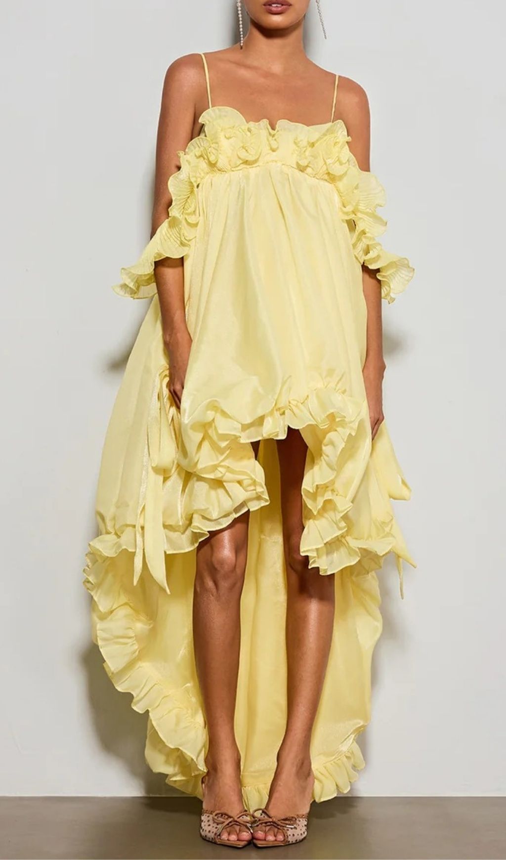 Euleta Spaghetti Ruffle Asymmetric Dress