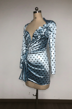 Flowering Girl Women jenny Polka Dots Satin Mini Dress in Blue