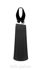 Flowering Girl Women silk crop top maxi skirts 2 pieces sets in black