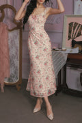 julie floral print lace trim midi dress - pink
