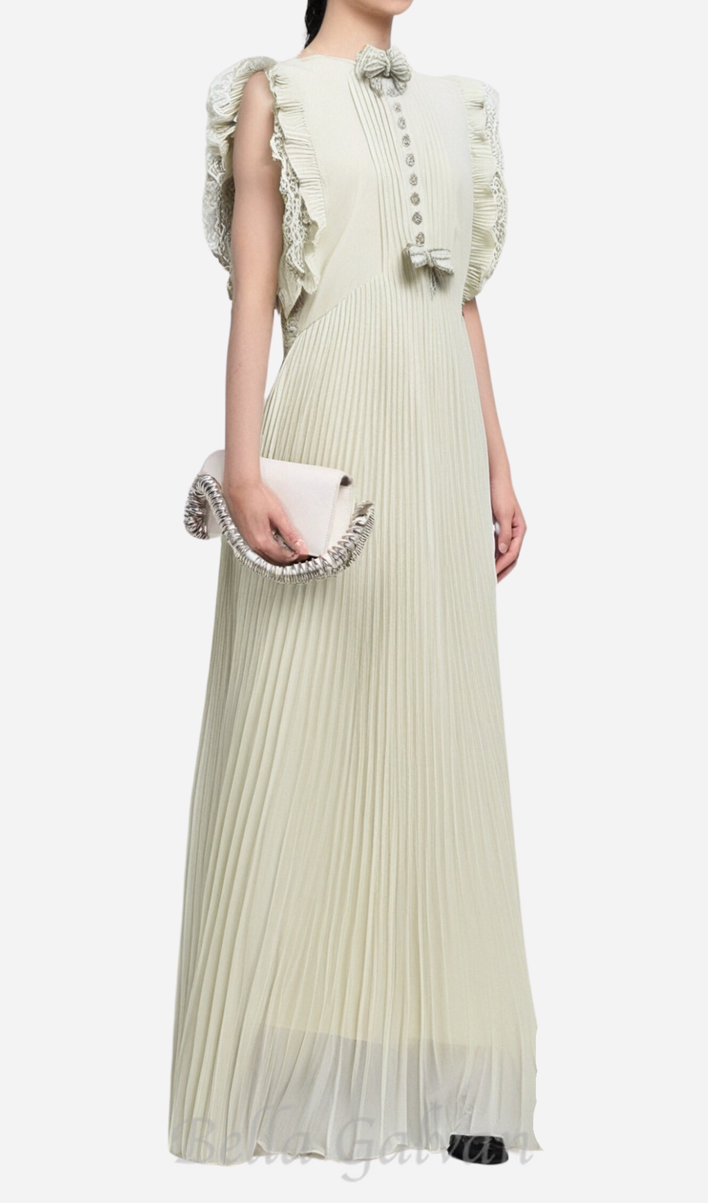 Flowering Girl Women Chiffon Ruffled Maxi Dress in apricot