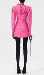 Flowering Girl Women V Neck Pink Ruched Mini Dress
