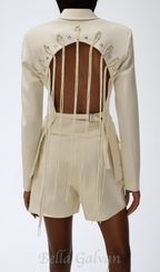 Flowering Girl Women Vienna Cutout Fringe Backless Blazer In Apricot