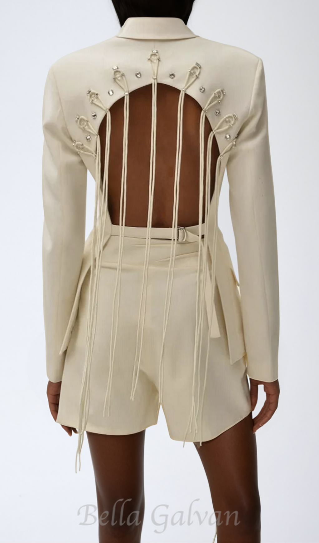 Flowering Girl Women Vienna Cutout Fringe Backless Blazer In Apricot