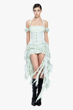 Flowering Girl Women elva halter three-dimensional flower irregular tassel mini dress in mint