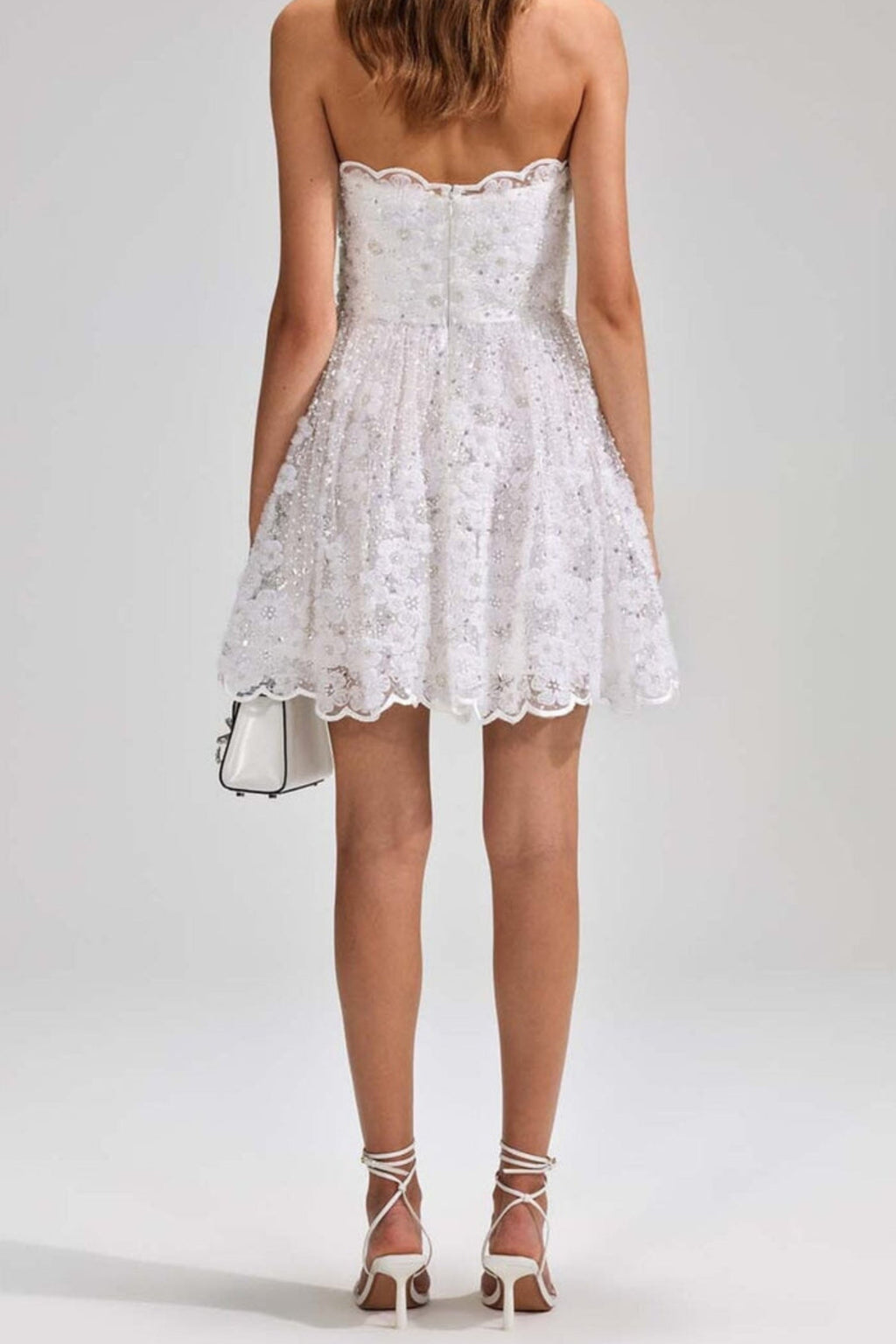 Flowering Girl Women Beaded Sequin Bandeau Mini Dress In White