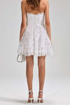 Flowering Girl Women Beaded Sequin Bandeau Mini Dress In White