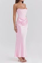 Flowering Girl Women Strapless Corset Maxi Dress In Pink