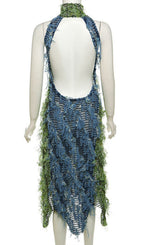 Flowering Girl Women Halterneck Backless Hollow Midi Dress In Green