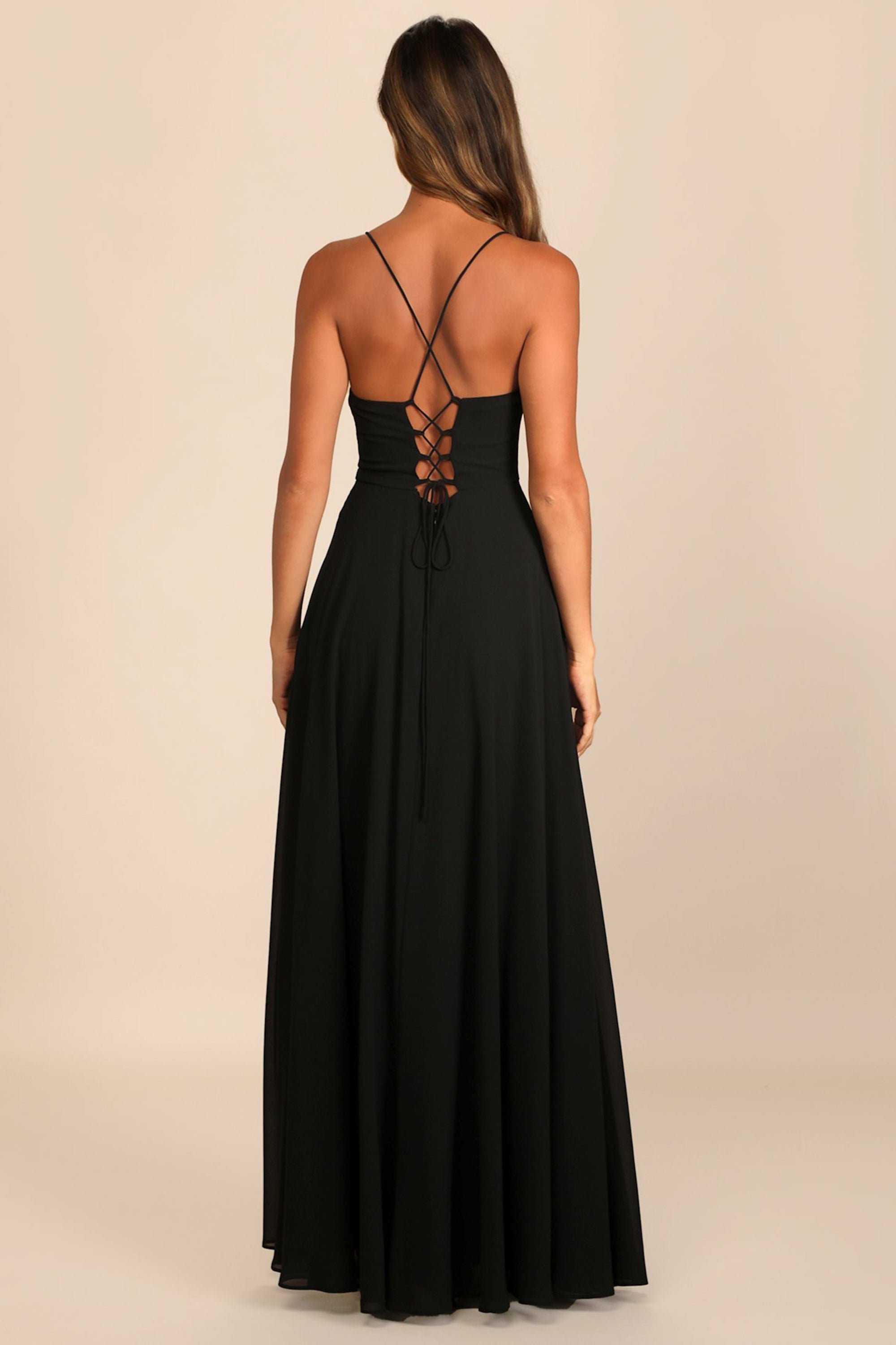 Flowering Girl Women Black Cowl Lace-Up Maxi Dress