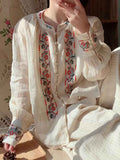 trista Loose Crew Neck Lantern Sleeve Embroidered Top